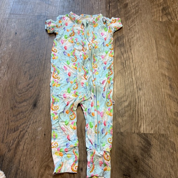 Little Bum Bums Other - Little Bum Bum Bamboo Zip Romper – Seahorse & Balloon Print (9–12M)